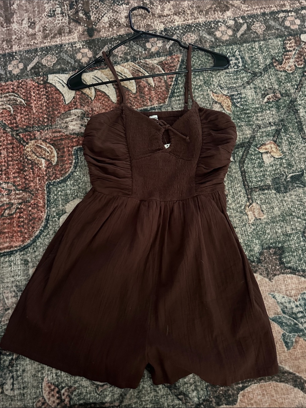 aerie Brown Smocked Bust Romper